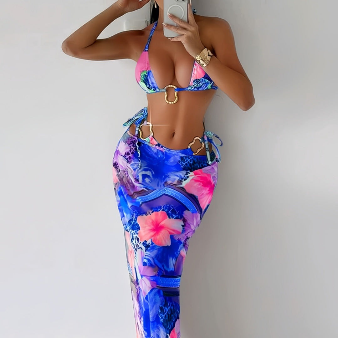 Dame Maxi-badedragt med floralt design og modecut-out Skovae