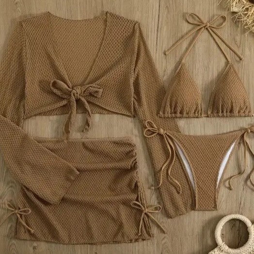 Dame Bikini-sæt med let netoverdel og justerbare trusser Skovae