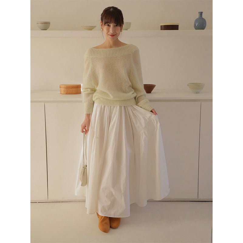 Dame afslappet sweater med off-shoulder design og blød materialeblanding Stilla