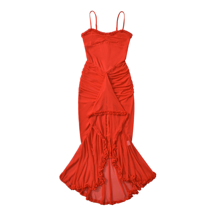 Dame elegant Maxi-kjole med justerbare spaghetti-stropper og charmerende flæse-detaljer Stilla