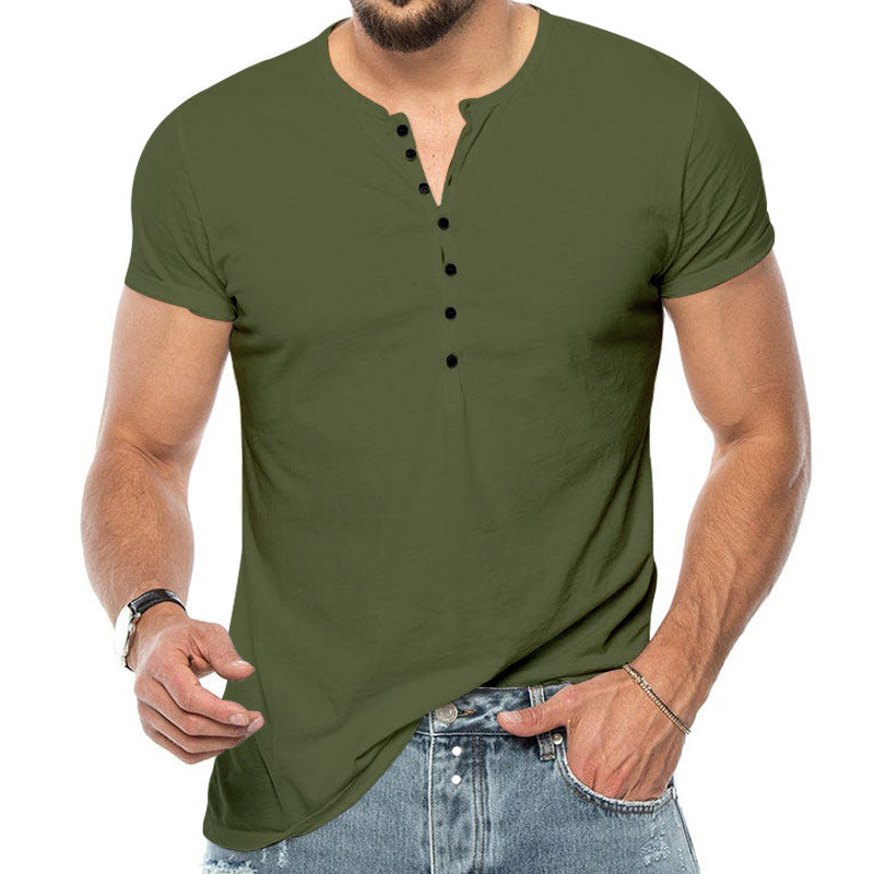 Herre kortærmet Henley-shirt med moderne knapdesign og kropsnær pasform Stilla