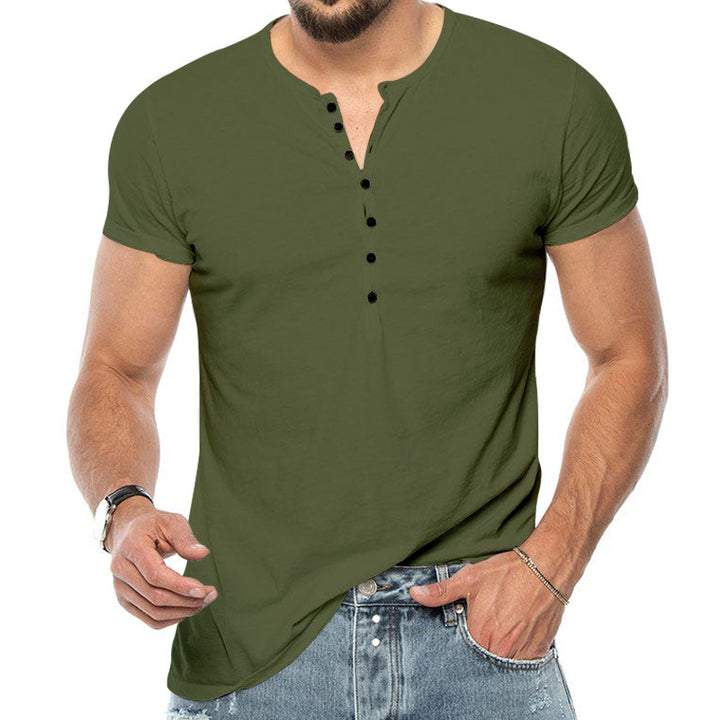 Herre kortærmet Henley-shirt med moderne knapdesign og kropsnær pasform Stilla