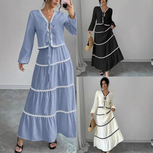 Dame maxikjole med ruffles detaljer og V-udskæring Stilla