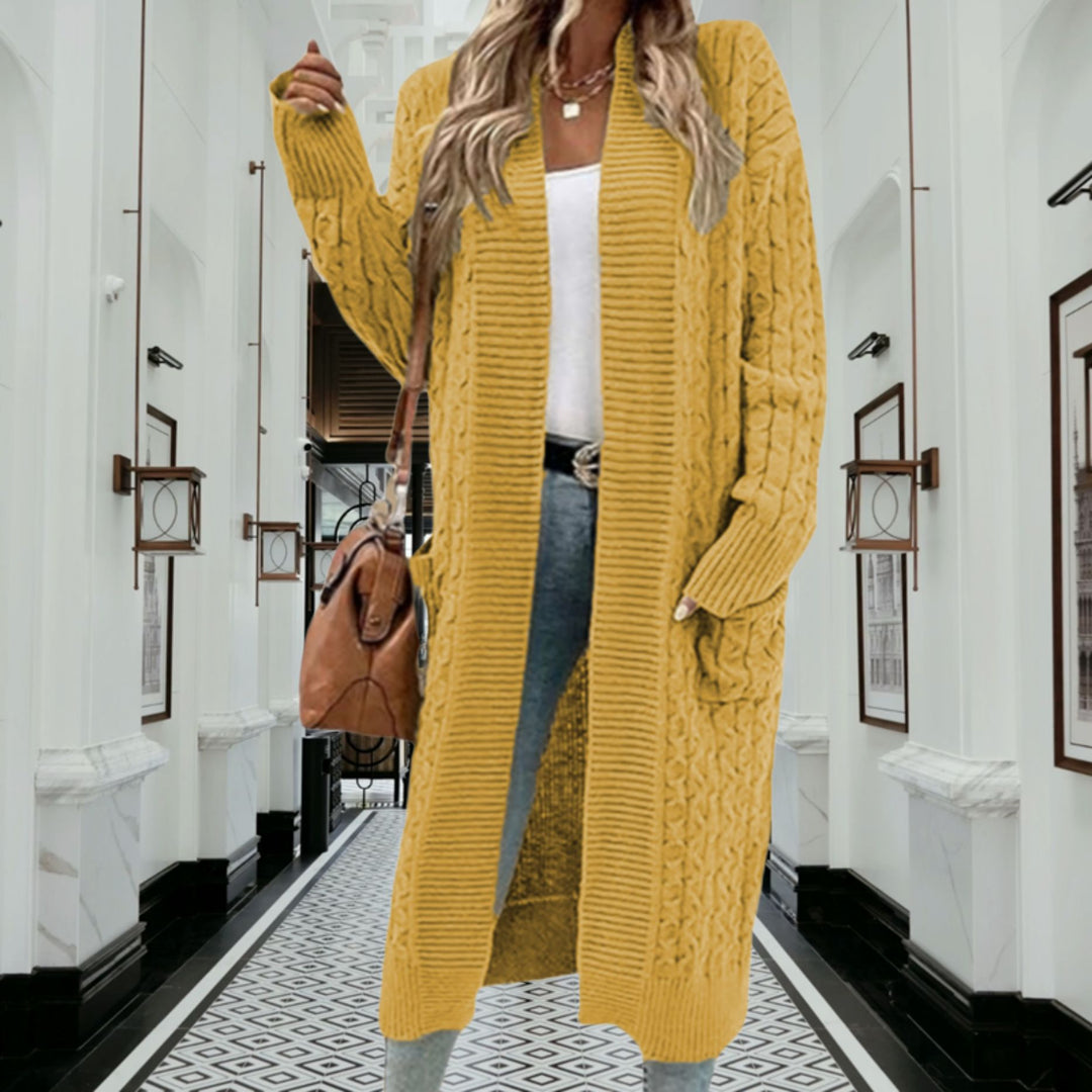 Kvinders chunky strik cardigan med åben design og praktiske lommer Stilla