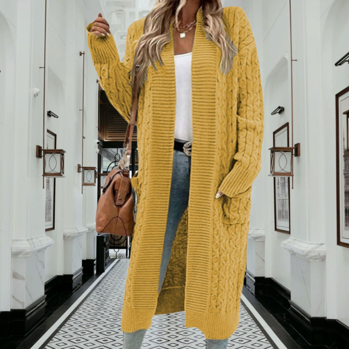 Kvinders chunky strik cardigan med åben design og praktiske lommer Stilla