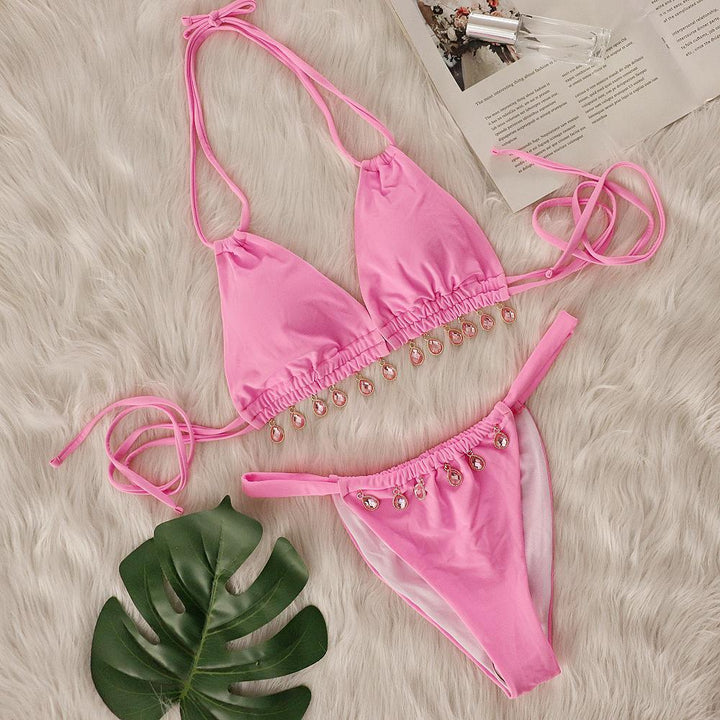 Kvinder Bejeweled Halter Neck Bikini Sæt Stilla