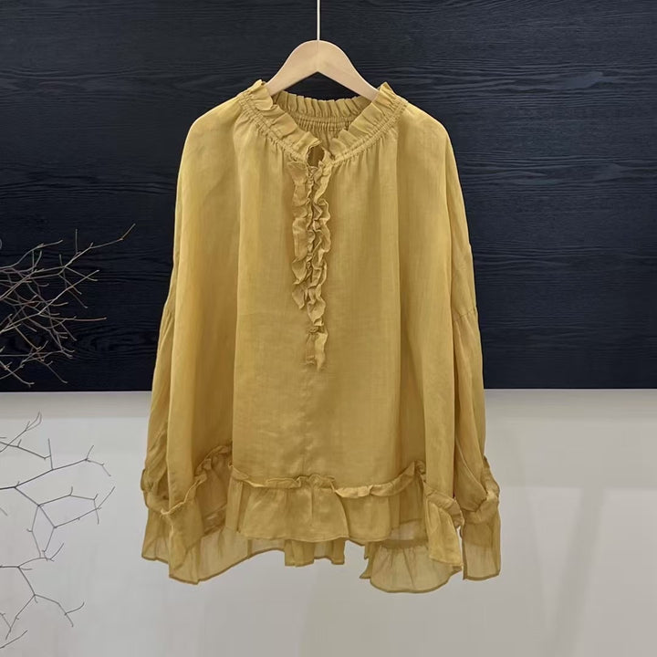 Femme Elegante Flæsebluse med Flæse-detalje Stilla