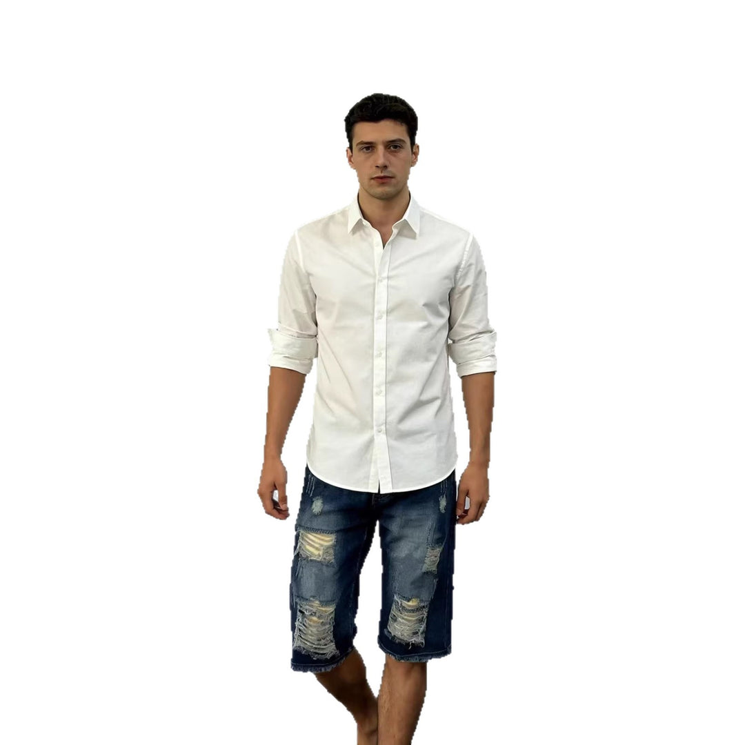 Herrer afslappede destroyed jeansshorts med fransede afslutninger og bredt ben Skovae