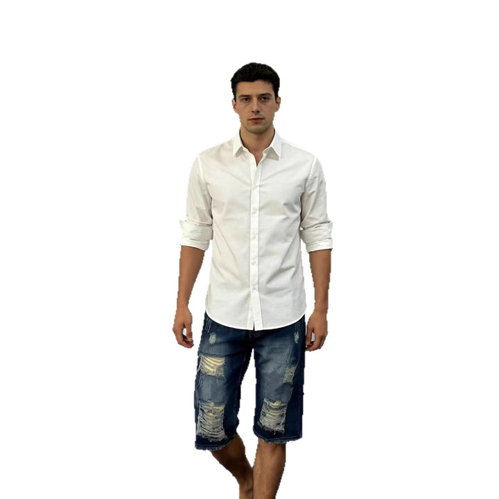 Herrer afslappede destroyed jeansshorts med fransede afslutninger og bredt ben Skovae