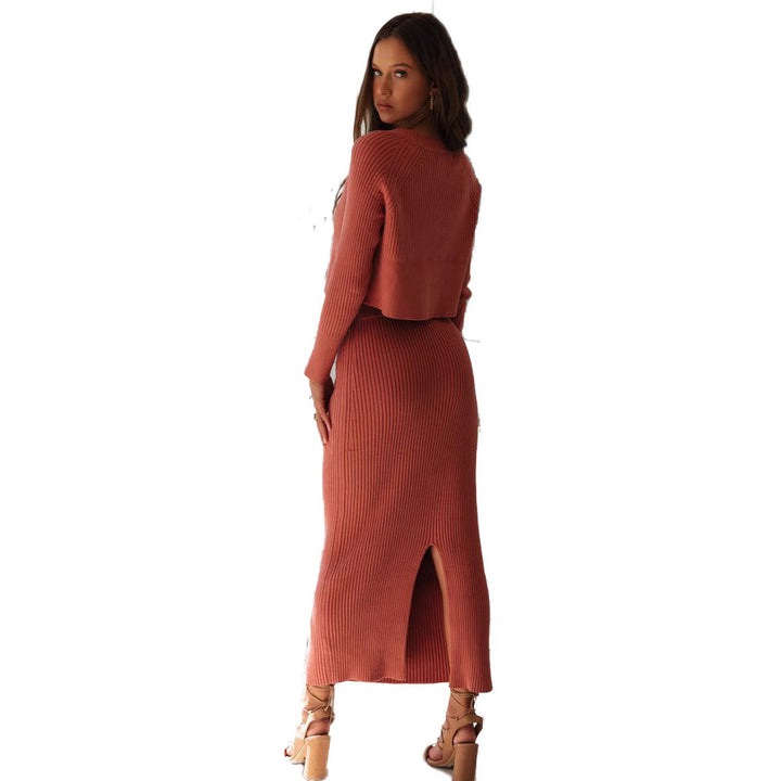Kvinder elegant strikket sæt med cropped sweater og maxi nederdel Stilla