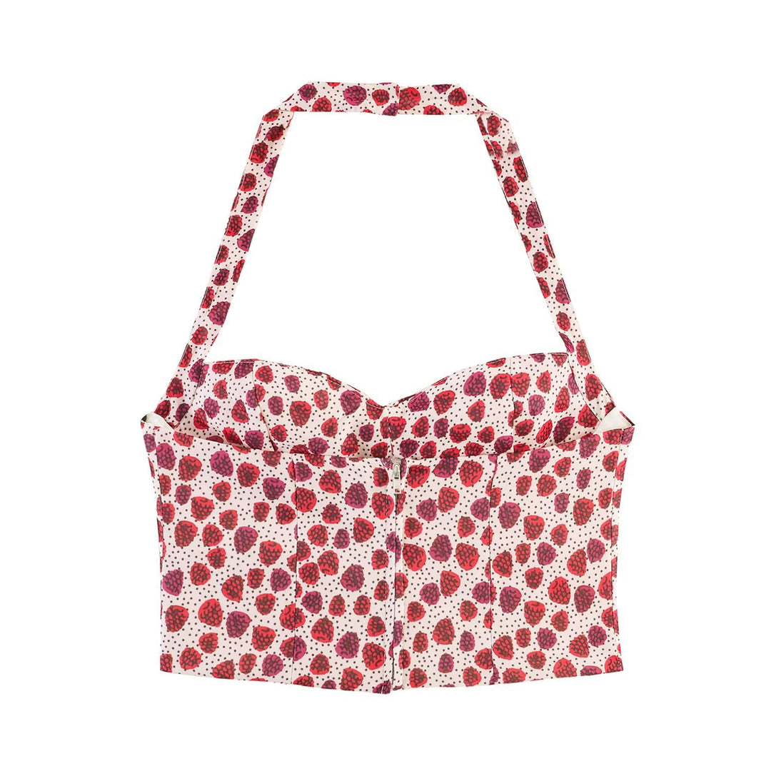 Dame Crop-Top i frugtagtig design med elegant viklesløjfe Skovae