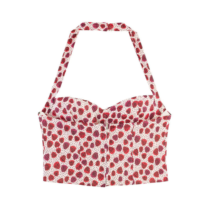 Dame Crop-Top i frugtagtig design med elegant viklesløjfe Skovae
