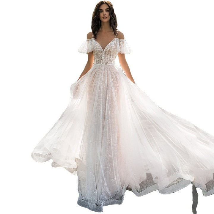 Dame Festkjole Maxi med filigran Spids- og Tulle-detaljer Stilla