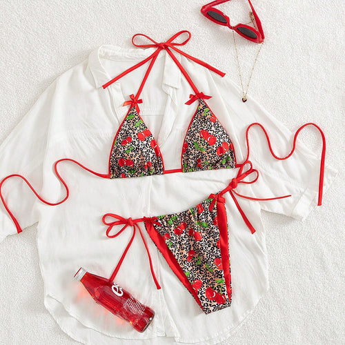 Dame Triangel-Bikini med blomstret kirsemønster og legende detaljer Skovae
