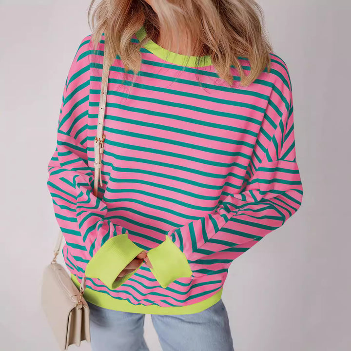 Dame afslappet stribet sweatshirt med boxy-snit og kontrasterende afslutninger Stilla