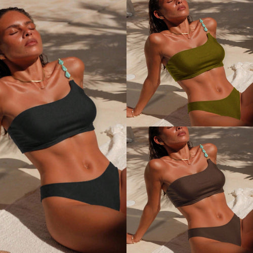 Dame One-Shoulder-Bikini-Sæt med moderne smykkedetalje Skovae