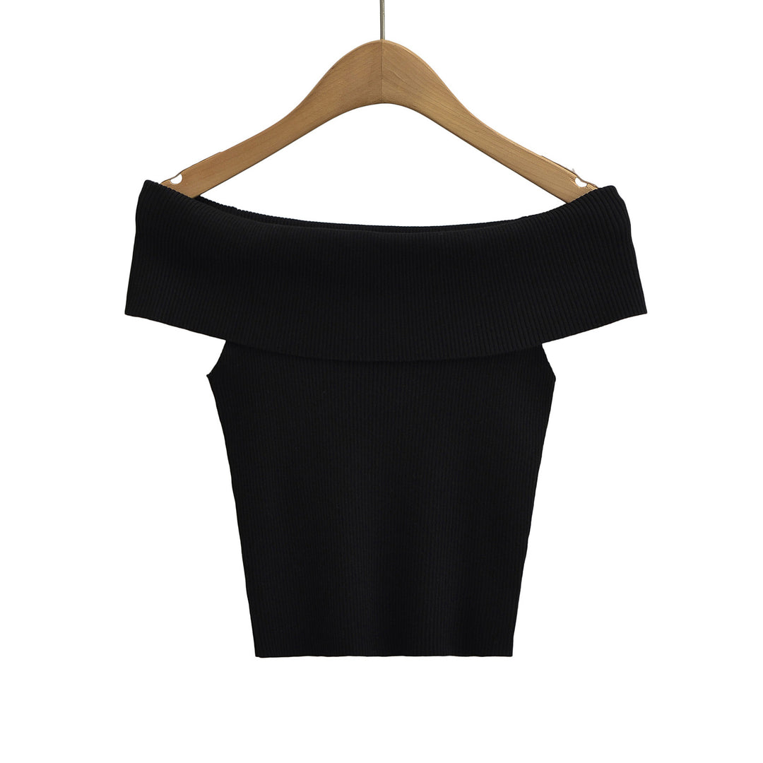 Dame Off-Shoulder Top med bred krave og struktureret ribdesign Stilla