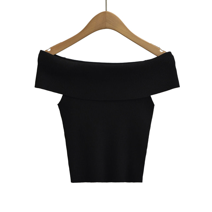 Dame Off-Shoulder Top med bred krave og struktureret ribdesign Stilla