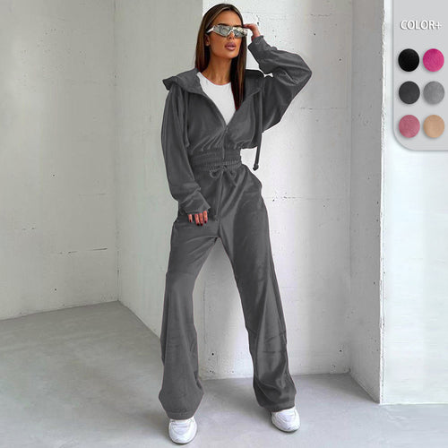 Dame Fleece-Hoodie og Jogger-Sæt med strammet talje og afslappet snit Stilla
