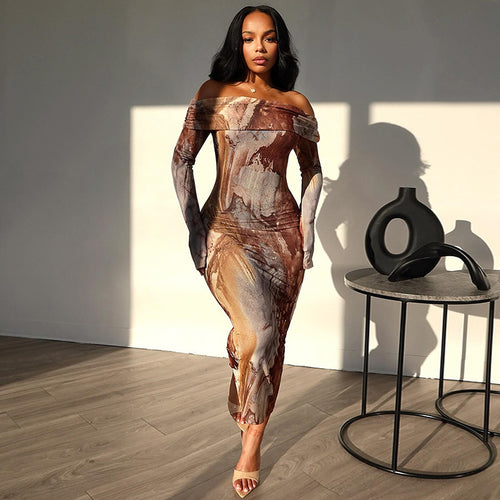 Dame Elegant Off-Shoulder Midi Kjole Stilla