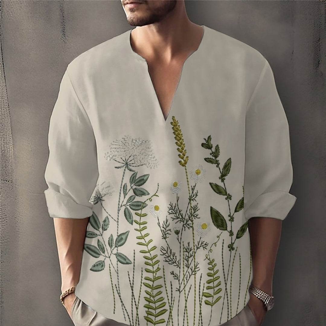 Herre afslappet skjorte med kunstnerisk blomsterdesign Stilla
