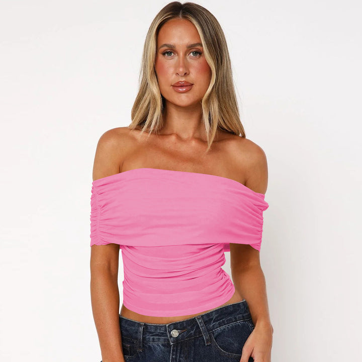 Dame Off-Shoulder Top med raffinerede draperingselementer og elastisk linning Stilla