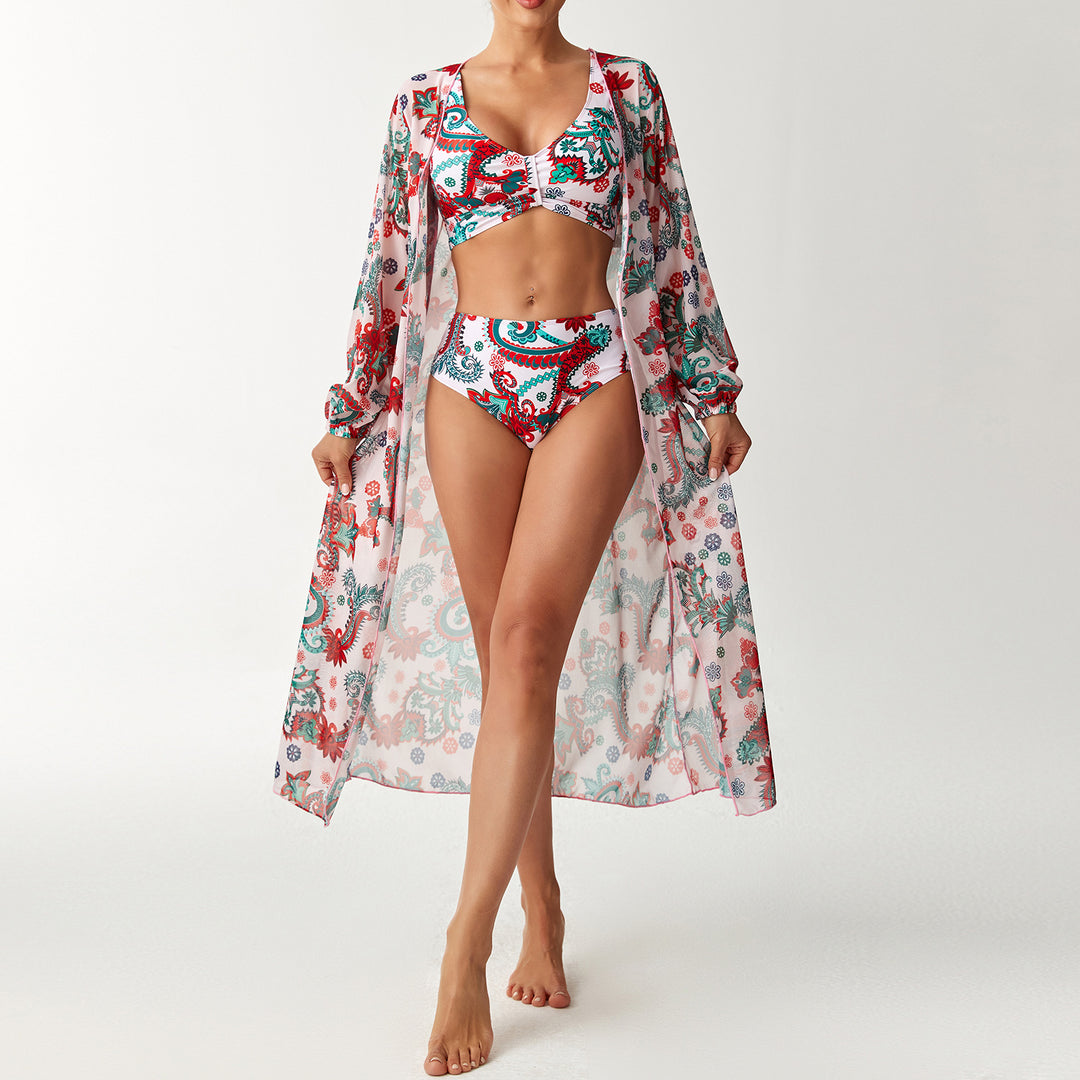 Damer Bikini-sæt med floralt design og gennemsigtigt cover-up Skovae