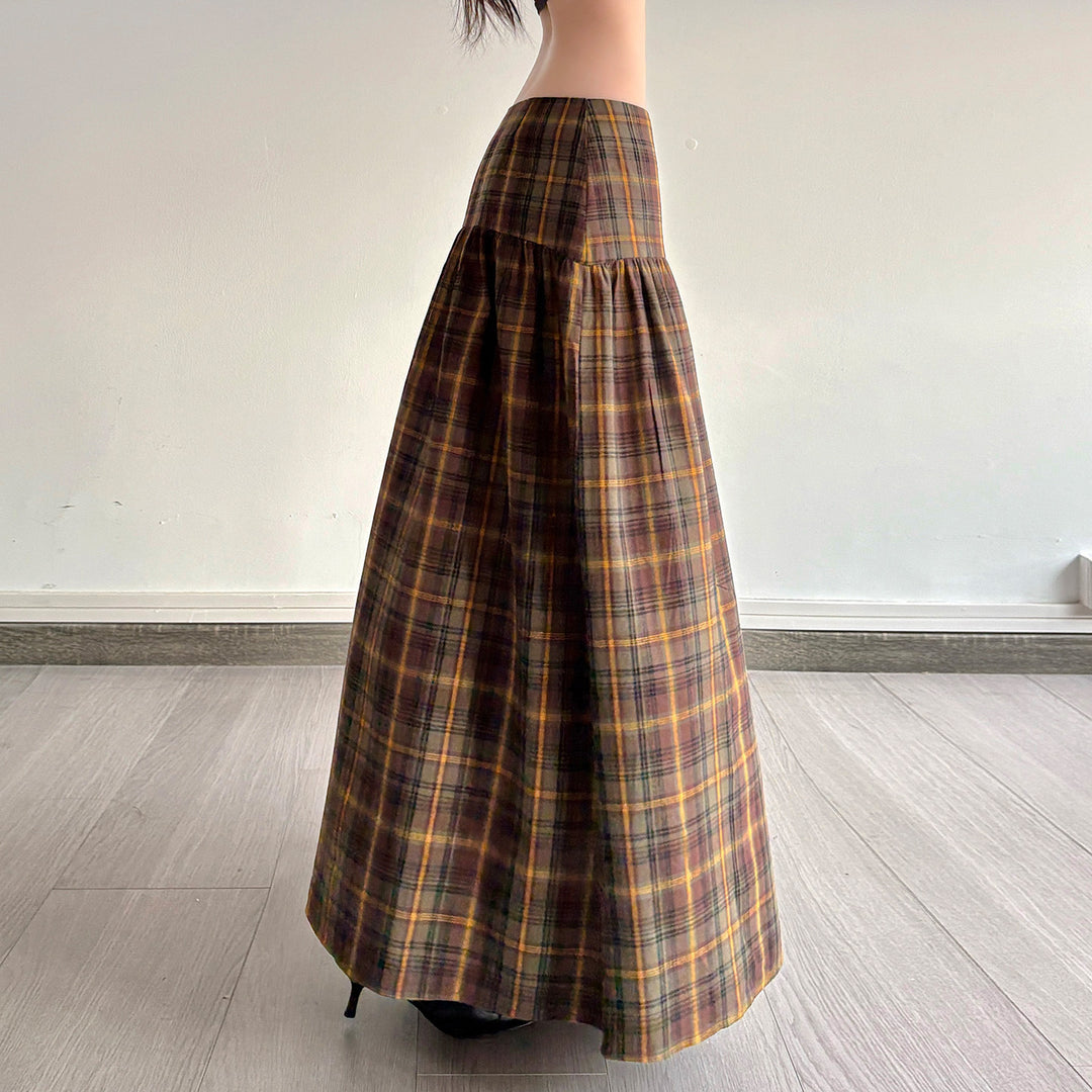 Dame Maxi skirt with checked pattern and elastic waistband Skovae