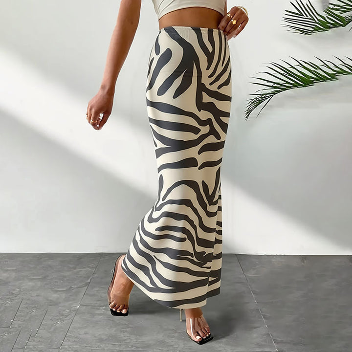 Dame Maxi-nederdel med kreativt zebra-mønster Skovae