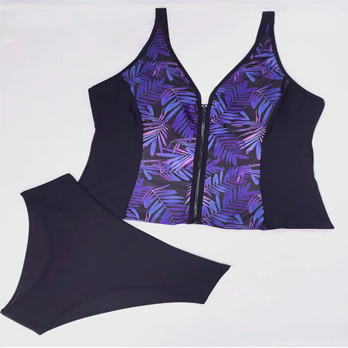 Dame Sporty Tankini med blomster lynlås Skovae