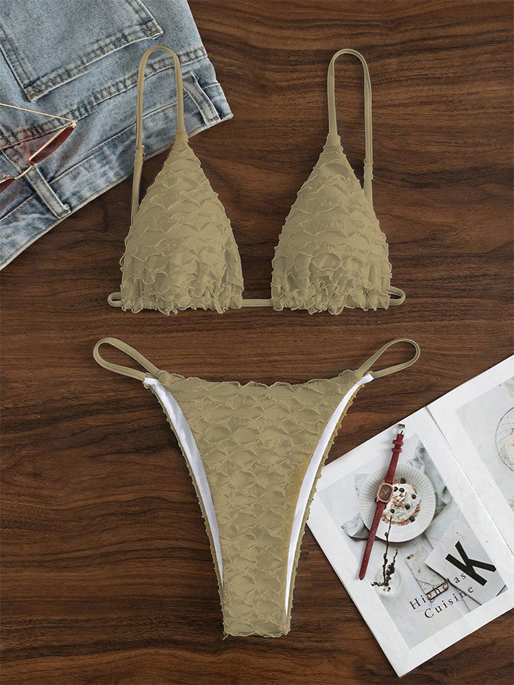 Dame triangelt bikini med voluminøse flæse-design Skovae