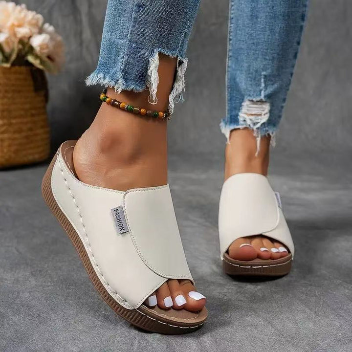 Dame nan anatomisk formet slip-on sandal med ergonomisk kile sål og syet kant søm Skovae
