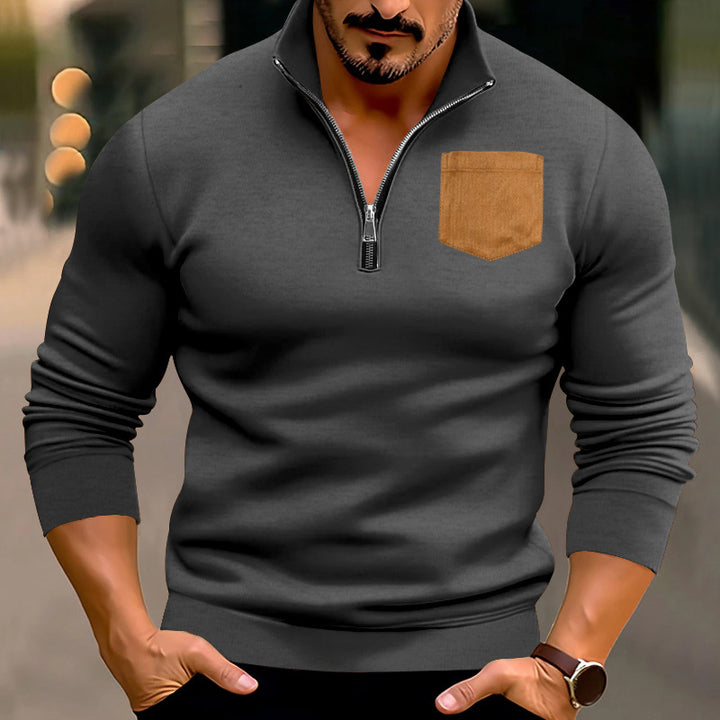 Herrer sweater med halv lynlås og moderne brystlomme Stilla