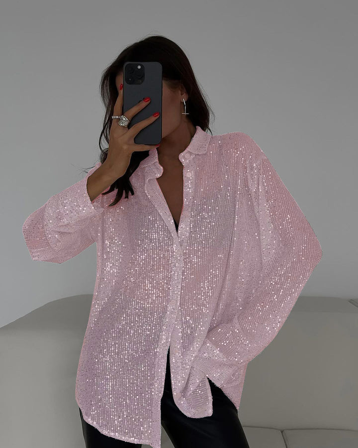 Damer Glitrende Bluse med Skinnende Tekstur og Casual Snit Skovae