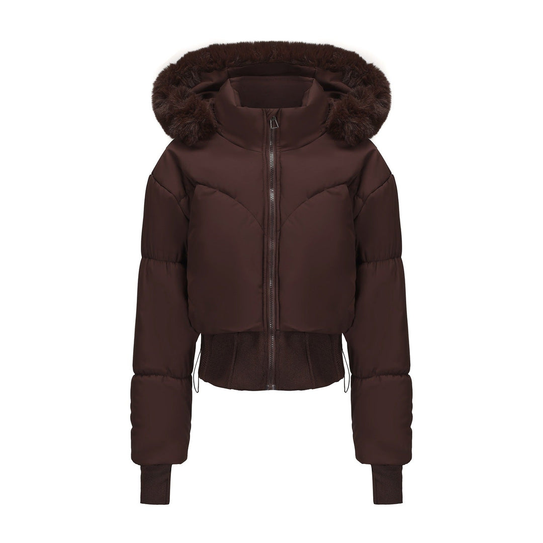Dame cropped dunjakke med aftagelig hætte og faux fur kant Stilla