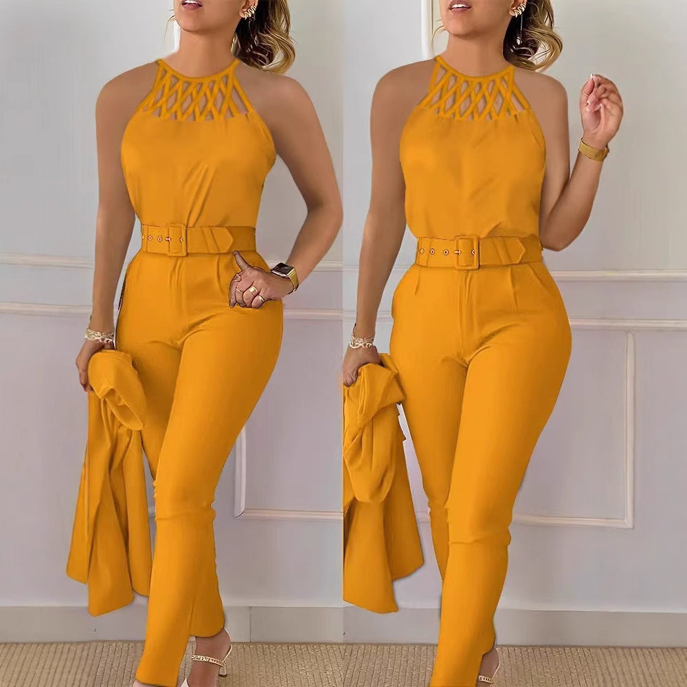 Dame Elegant Jumpsuit med chic bælte og raffineret cut-out Skovae
