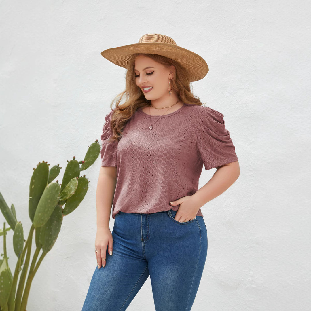 Damer Elegant Bluse shirt med Puffærmer og Strukturmønster Skovae