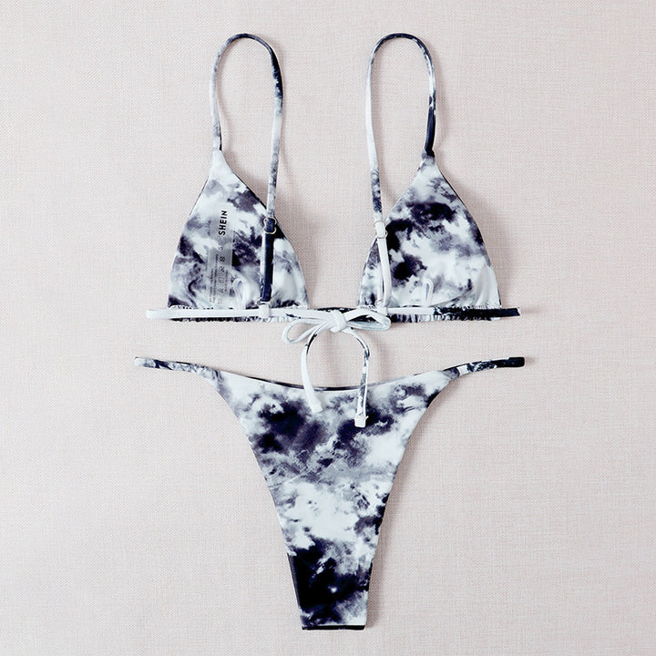 Dame triangel-bikini med justerbare stropper og smart batikmønster Skovae