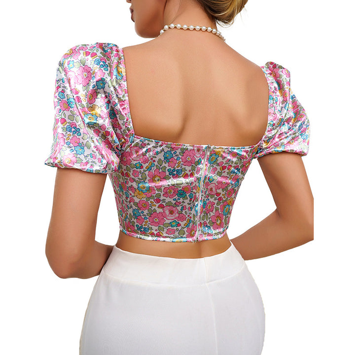 Dame Puffærme-bluse med blomsterformet tryk og fast pasform Stilla