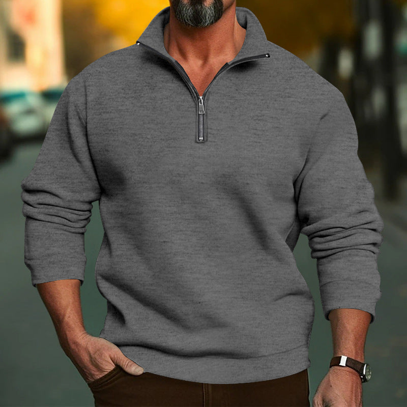 Herren afslappet sweatshirt med lynlås ståkrave og indvendig blødt børstet fleece Skovae