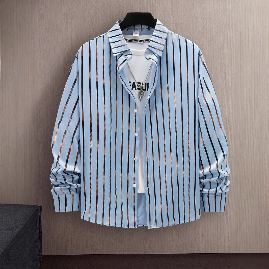 Herrer Stilfuld Slim-Fit Stribet Button-Up Skjorte Stilla