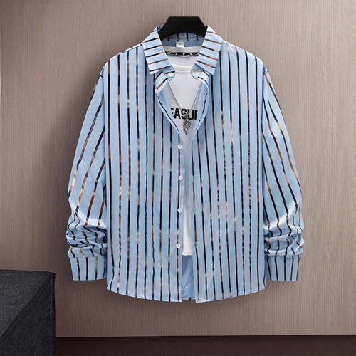 Herrer Stilfuld Slim-Fit Stribet Button-Up Skjorte Stilla