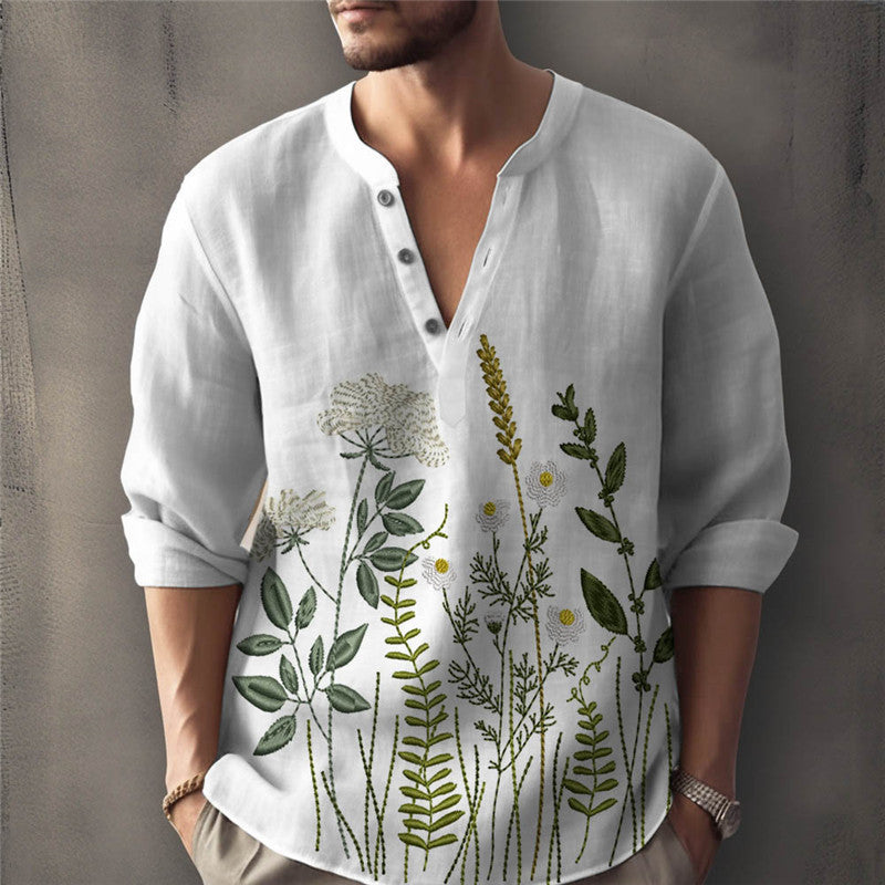 Herrer Elegant Blomst Broderet Skjorte Stilla