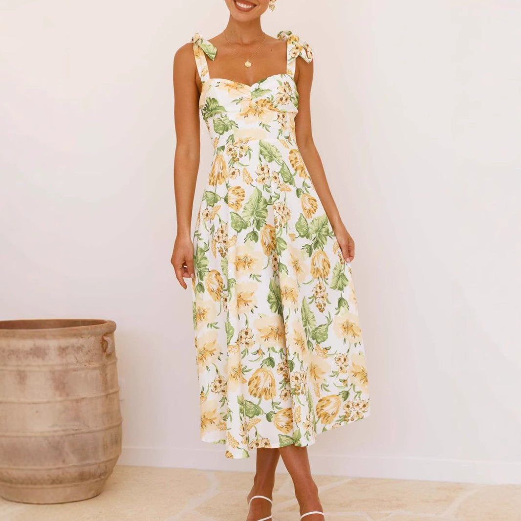 Dame floral Maxikjole med skulderfri design og legende flæser Stilla