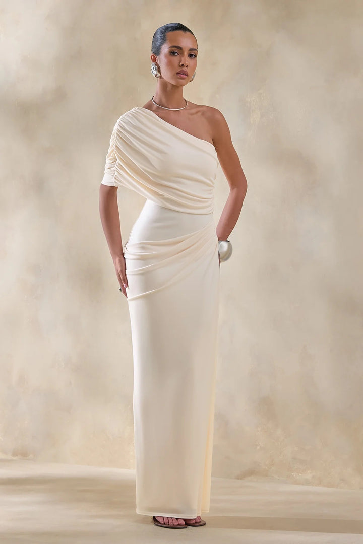 Dame Elegant Langærmet Minikjole med flydende Drapée og asymmetrisk Design Skovae