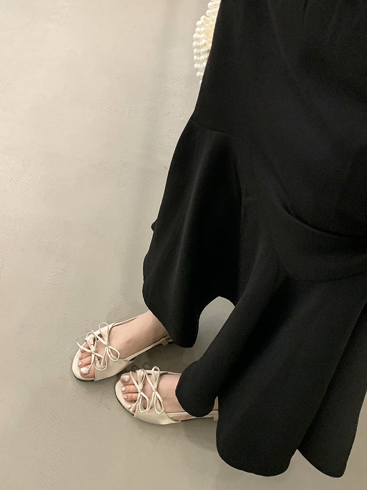 Femme Chic Åben-Tå Hør Sandaler med Justerbar Snørebånd Stilla