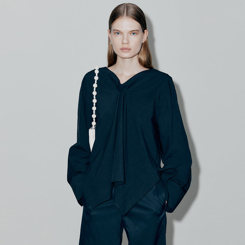 Dame middelalder bluse med asymmetrisk snit og voluminøse ærmer Stilla