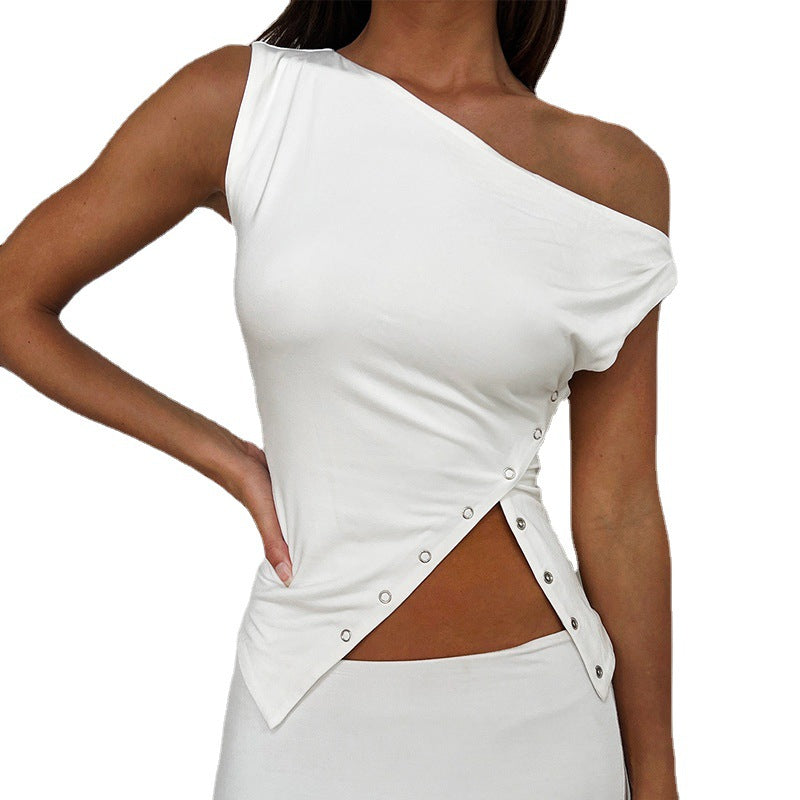 Femme Asymmetrisk Snap-Detail Top Stilla
