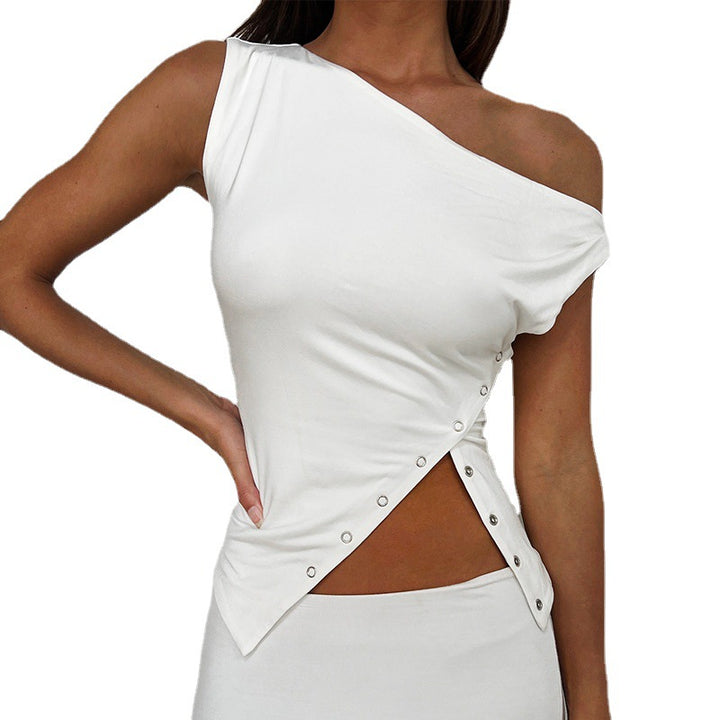 Femme Asymmetrisk Snap-Detail Top Stilla