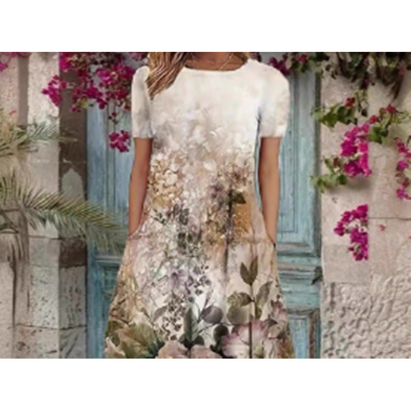 Damer Elegant Maxikjole med blomsterdesign og delikat rund halsudskæring Skovae